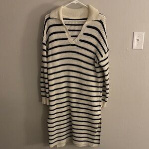 Striped V-Neck Sweater Dress